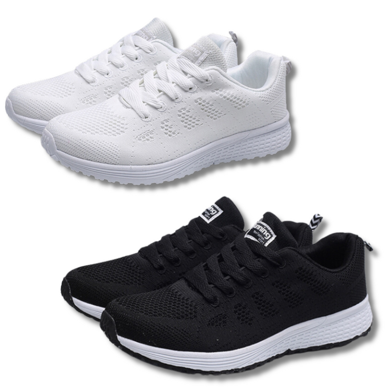 2 Pares Tenis Ortopédico Confort Running (Preto+Branco) + Palmilha Tecnológica Grátis